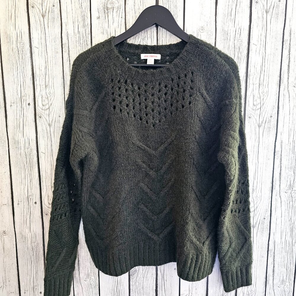 Joe Fresh Womens Knit Sweater Green Pullover Fisherman Boho Size SMALL